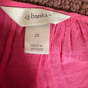 CJ Banks Hot Pink Textured Blouse Top